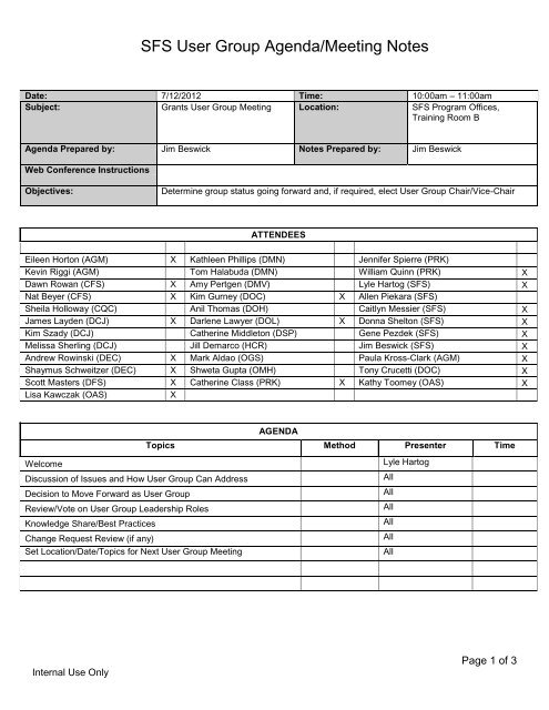 SFS User Group Agenda/Meeting Notes - Statewide Financial System