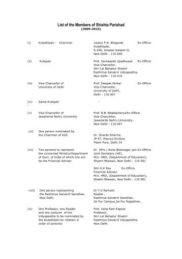List of the Members of Shishta Parishad - Shri Lal Bahadur Shastri