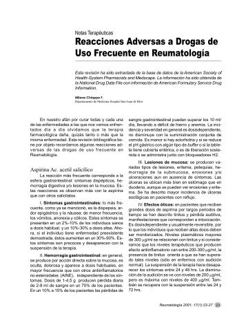 Reacciones Adversas a Drogas de Uso Frecuente en ReumatologÃ­a