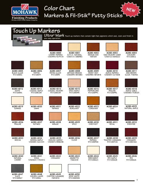 Mohawk Epoxy Putty Stick Color Chart