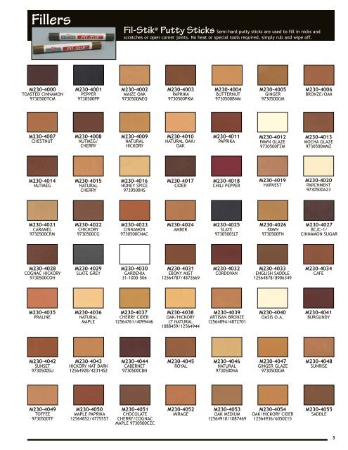 Mohawk Fill Stick Color Chart