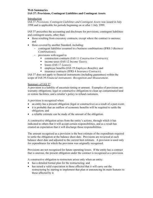 Web Summaries IAS 37: Provisions, Contingent Liabilities and ...