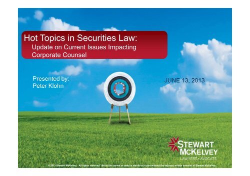 Hot Topics in Securities Law: - Stewart McKelvey