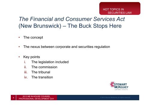 Hot Topics in Securities Law: - Stewart McKelvey