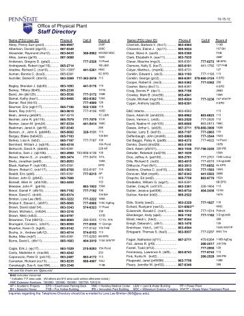 Staff Directory - Office  of Physical Plant