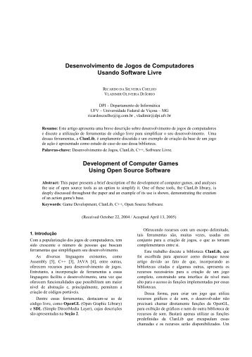 Desenvolvimento de Jogos de Computadores Usando Software Livre