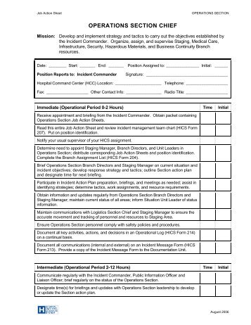 operations section chief - Providing Hospital Incident Command ...