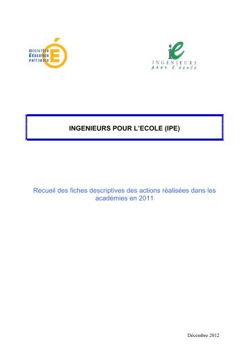 INGENIEURS POUR L'ECOLE (IPE) Recueil des fiches descriptives ...