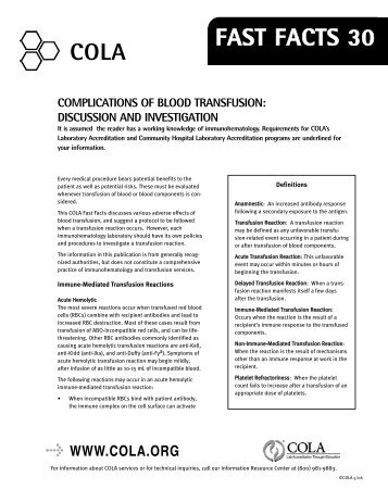 Complications of Blood Transfusion - COLA