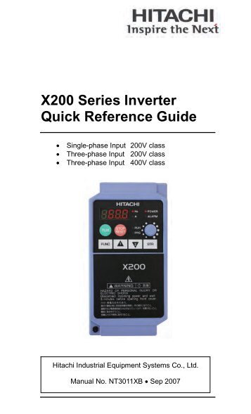 X200 Series Inverter Quick Reference Guide - Hitachi America, Ltd.