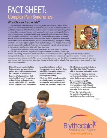 Complex Pain Syndrome Fact Sheet - Blythedale Children's Hospital