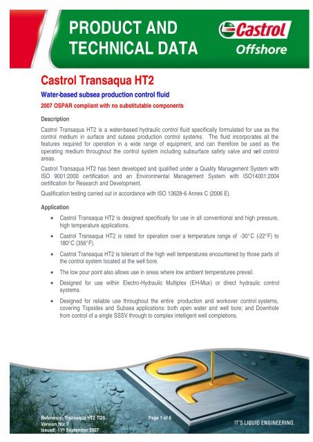 PRODUCT AND TECHNICAL DATA Castrol ... - ER Trading AS