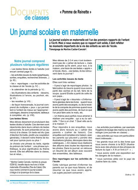 Exemple Journal De Classe Maternelle  hamanbe