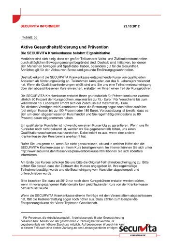 Aktive Gesundheitsförderung und Prävention - Securvita