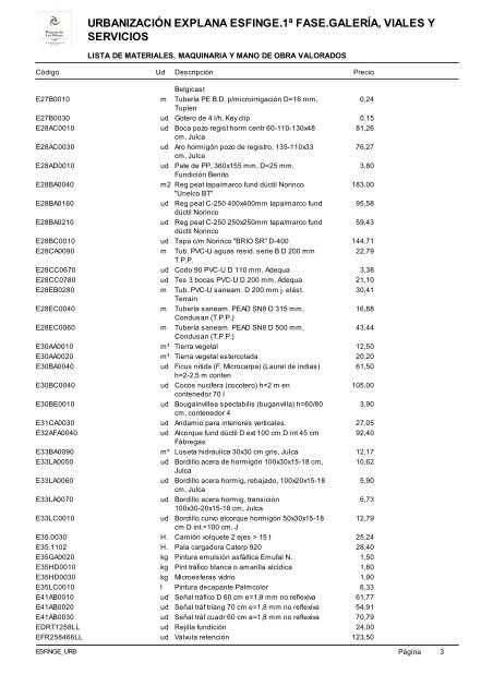 (1ª FASE). GALERÍA, VIALES Y SERVICIOS TOMO I DE III ...