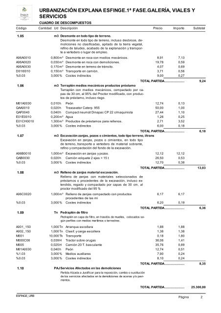 (1ª FASE). GALERÍA, VIALES Y SERVICIOS TOMO I DE III ...