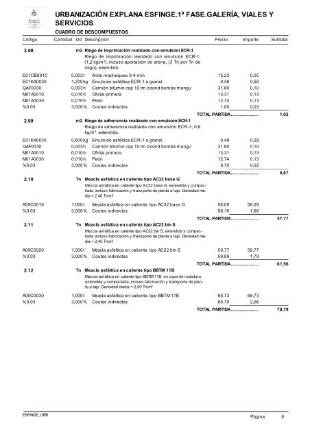 (1ª FASE). GALERÍA, VIALES Y SERVICIOS TOMO I DE III ...