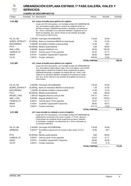 (1ª FASE). GALERÍA, VIALES Y SERVICIOS TOMO I DE III ...