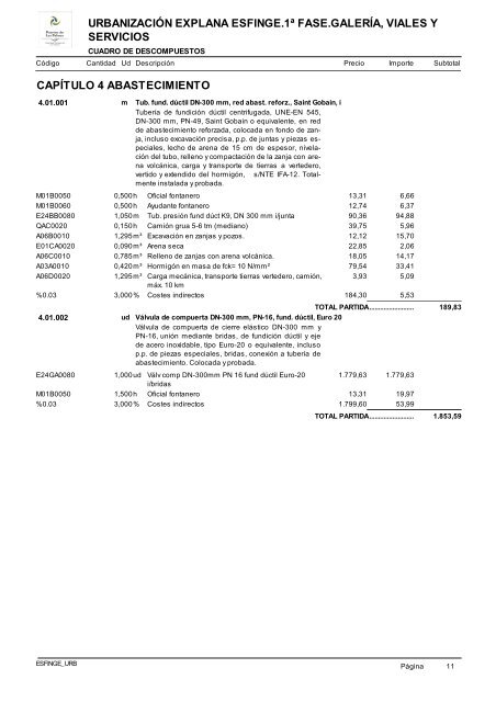 (1ª FASE). GALERÍA, VIALES Y SERVICIOS TOMO I DE III ...