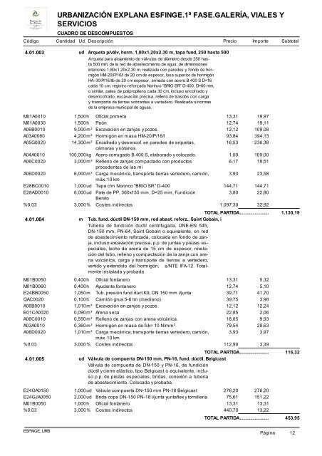 (1ª FASE). GALERÍA, VIALES Y SERVICIOS TOMO I DE III ...