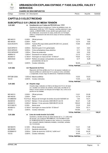 (1ª FASE). GALERÍA, VIALES Y SERVICIOS TOMO I DE III ...