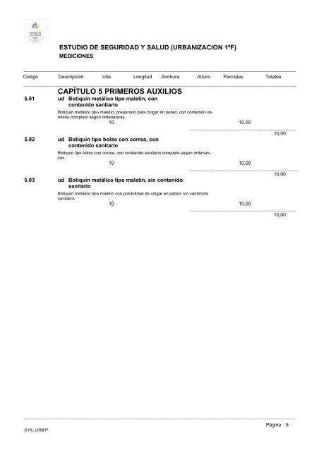 (1ª FASE). GALERÍA, VIALES Y SERVICIOS TOMO I DE III ...