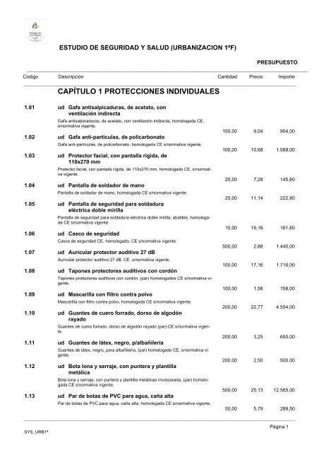 (1ª FASE). GALERÍA, VIALES Y SERVICIOS TOMO I DE III ...