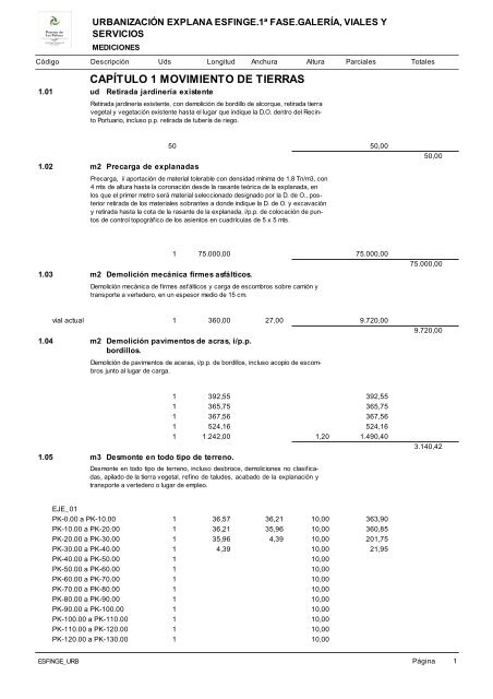 (1ª FASE). GALERÍA, VIALES Y SERVICIOS TOMO I DE III ...