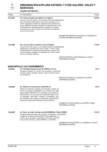 (1ª FASE). GALERÍA, VIALES Y SERVICIOS TOMO I DE III ...