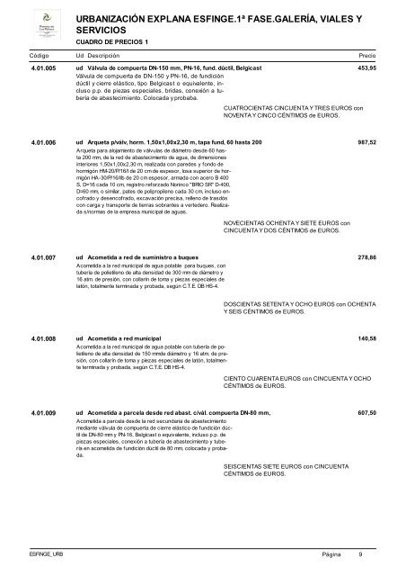 (1ª FASE). GALERÍA, VIALES Y SERVICIOS TOMO I DE III ...