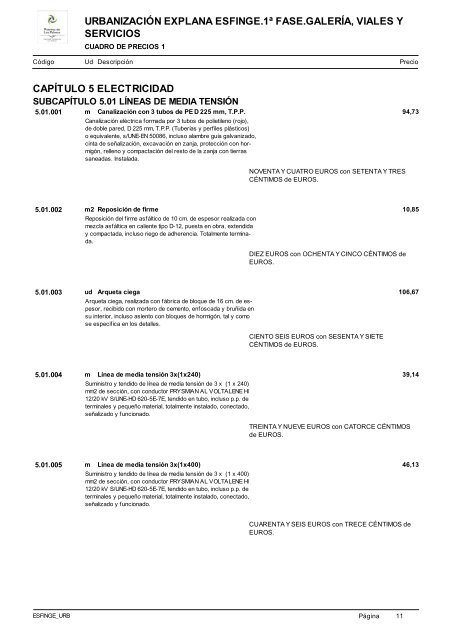 (1ª FASE). GALERÍA, VIALES Y SERVICIOS TOMO I DE III ...