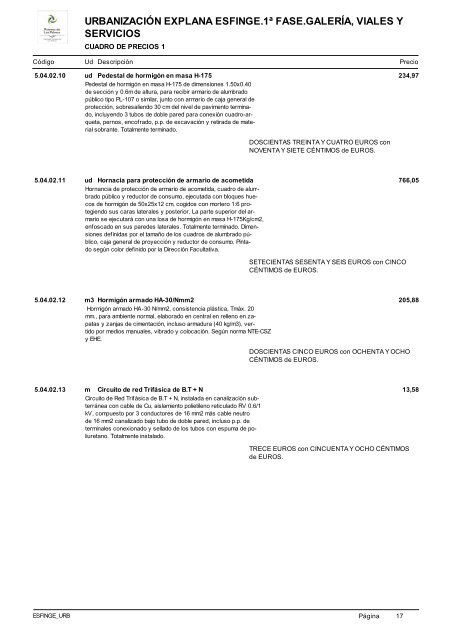 (1ª FASE). GALERÍA, VIALES Y SERVICIOS TOMO I DE III ...