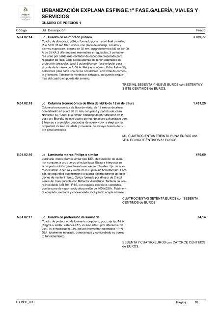 (1ª FASE). GALERÍA, VIALES Y SERVICIOS TOMO I DE III ...