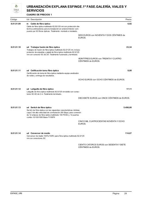 (1ª FASE). GALERÍA, VIALES Y SERVICIOS TOMO I DE III ...