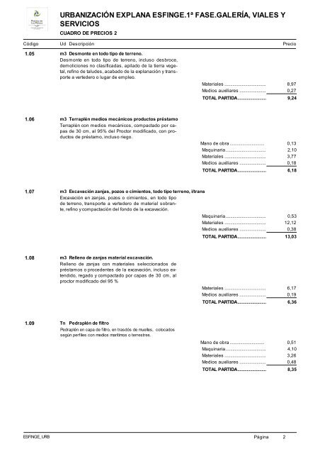 (1ª FASE). GALERÍA, VIALES Y SERVICIOS TOMO I DE III ...