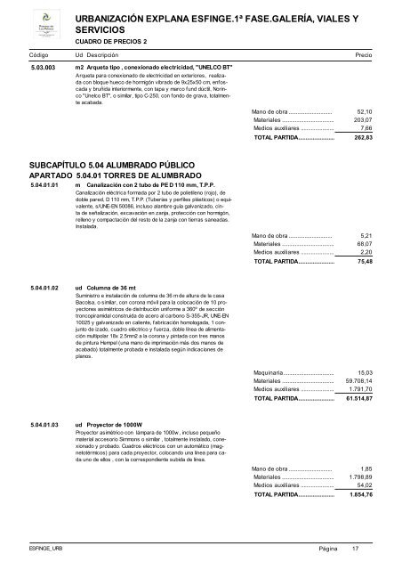 (1ª FASE). GALERÍA, VIALES Y SERVICIOS TOMO I DE III ...