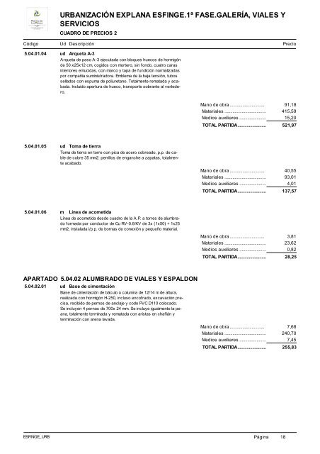 (1ª FASE). GALERÍA, VIALES Y SERVICIOS TOMO I DE III ...