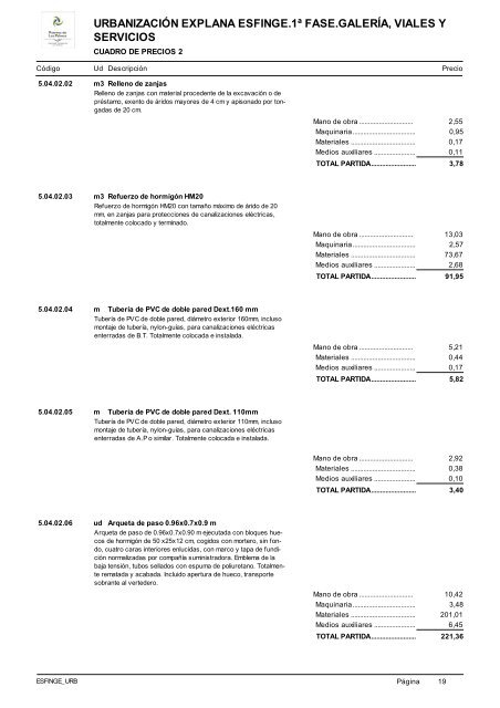 (1ª FASE). GALERÍA, VIALES Y SERVICIOS TOMO I DE III ...