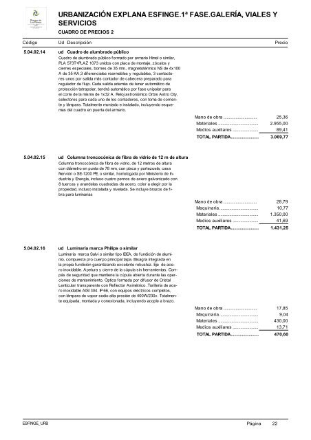 (1ª FASE). GALERÍA, VIALES Y SERVICIOS TOMO I DE III ...