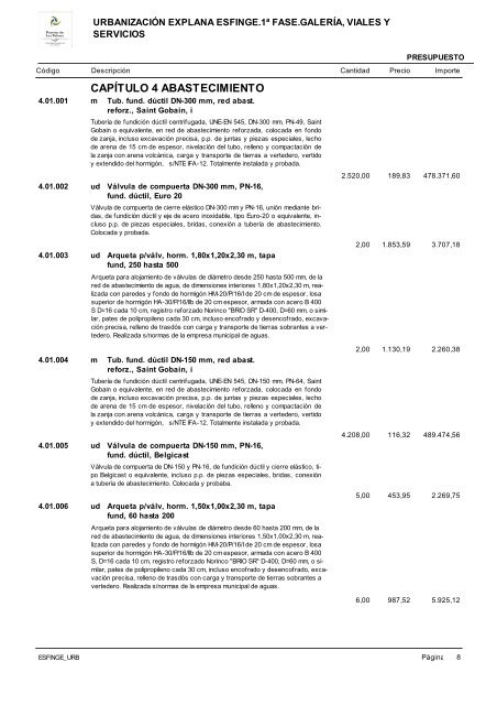 (1ª FASE). GALERÍA, VIALES Y SERVICIOS TOMO I DE III ...