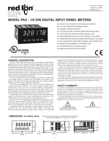 PAXI PAXC PAXR Data Sheet/Manual PDF - Red Lion Controls