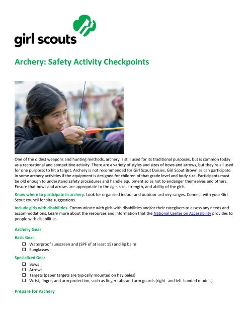 Archery: Safety Activity Checkpoints - Girl Scouts of