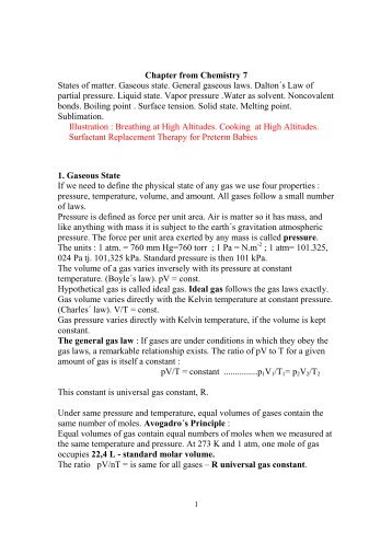 Chapter from Chemistry 7 States of matter. Gaseous state. General ...