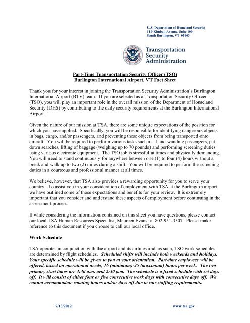 Part-Time Transportation Security Officer (TSO) - U.S. Department of ...
