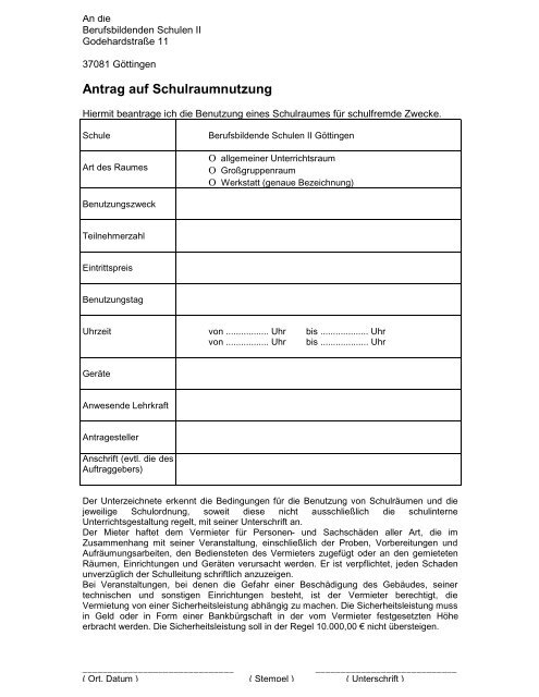 Antrag auf Schulraumnutzung - BBS II GÃ¶ttingen