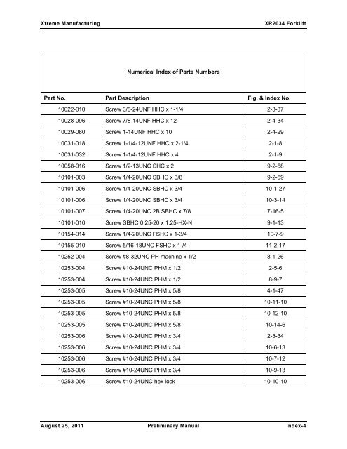 XR2034 Parts Manual - Xtreme Manufacturing