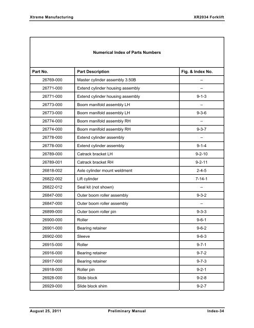 XR2034 Parts Manual - Xtreme Manufacturing