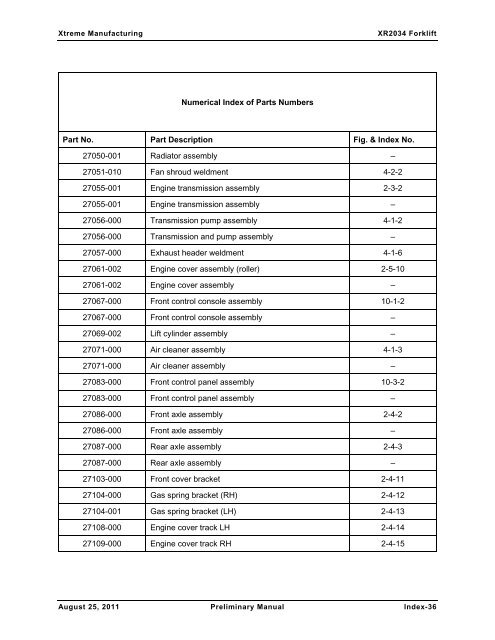 XR2034 Parts Manual - Xtreme Manufacturing