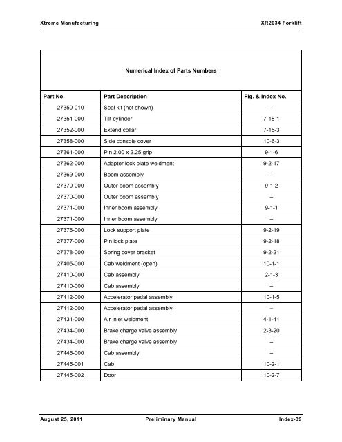 XR2034 Parts Manual - Xtreme Manufacturing