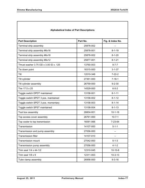 XR2034 Parts Manual - Xtreme Manufacturing